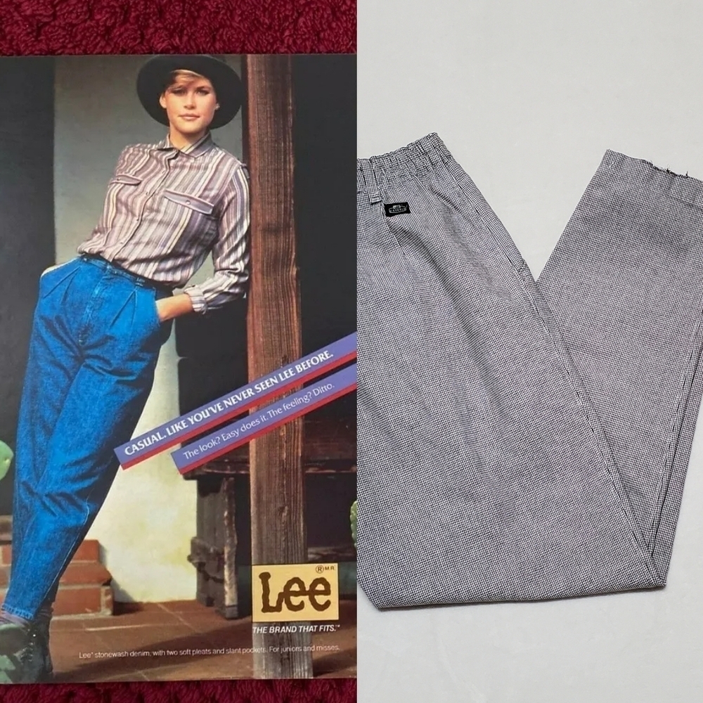80s Vintage Lee Casuals Black White Houndstooth Extra High Rise Pleated Pants 6